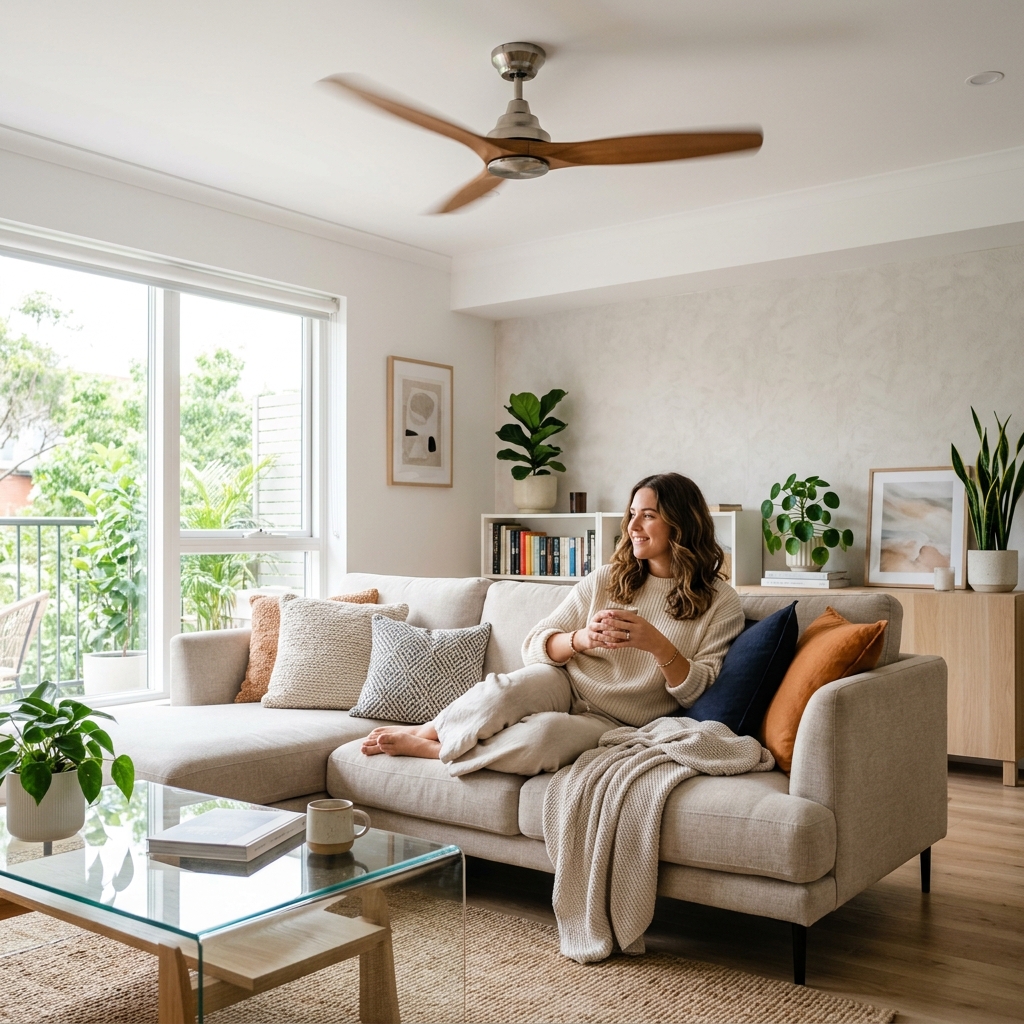 Woman enjoying fan during summer