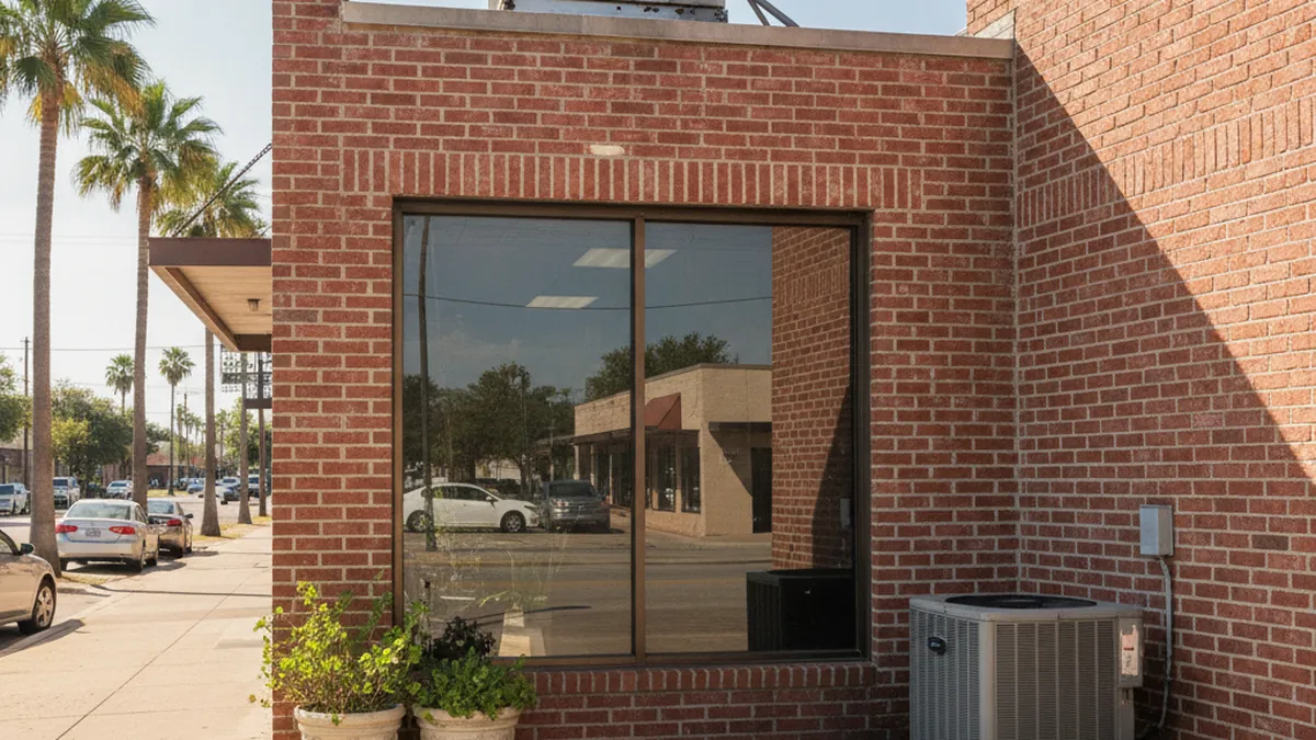 McAllen business storefront with a rooftop AC unit visible above