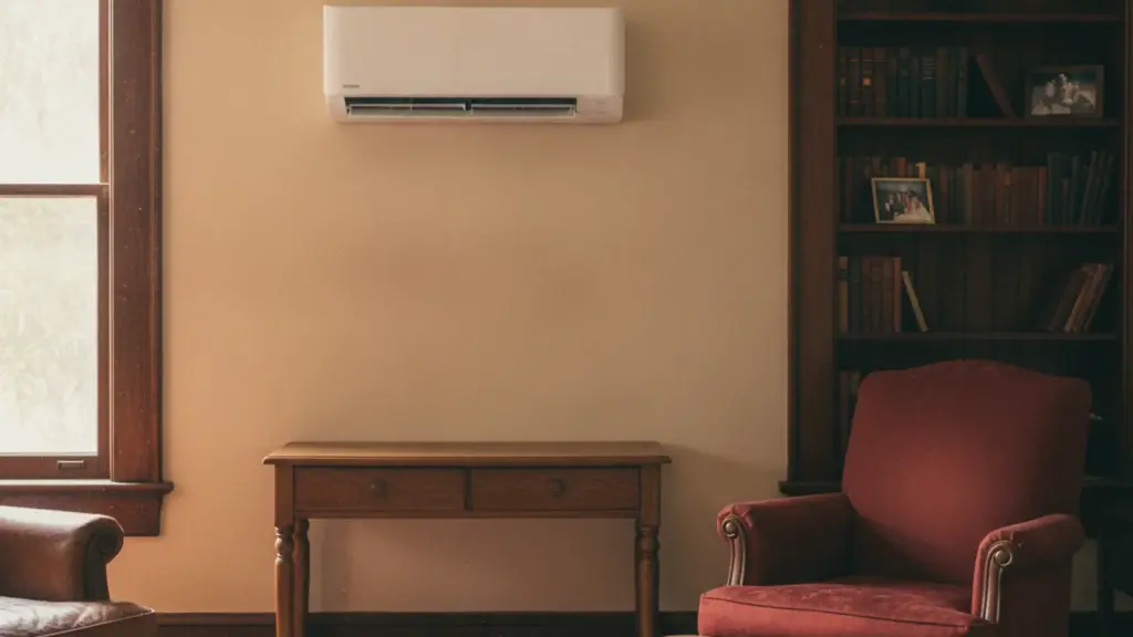 Wall-mounted ductless mini-split indoor unit installed in an older McAllen home's living room