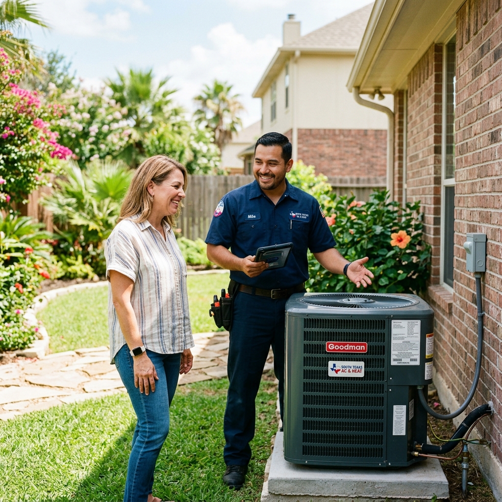 AC unit outside a McAllen home showing signs of age and wear