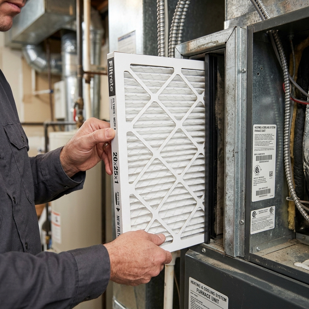 Homeowner changing AC filter in South Texas home