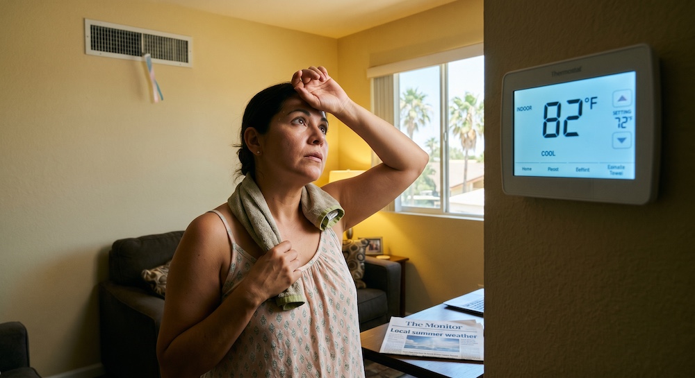 woman suffering heat from air conditioning not working
